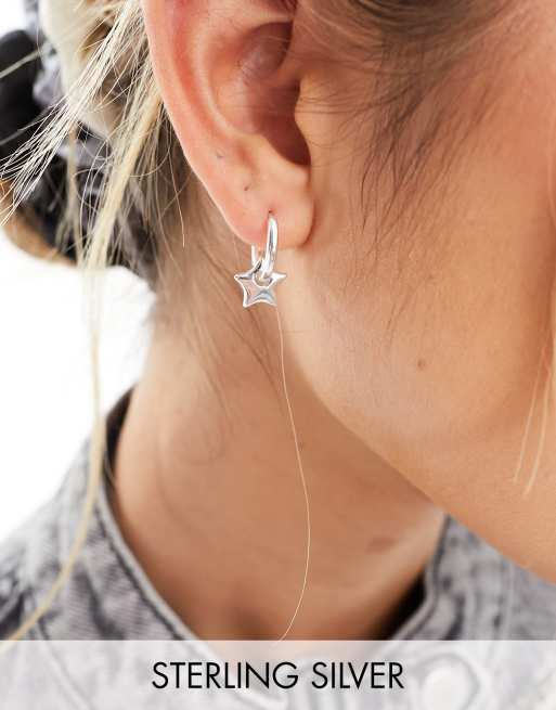 Seol + Gold - Sterling zilver zilveren kleine oorbellen met sterrenhangertje