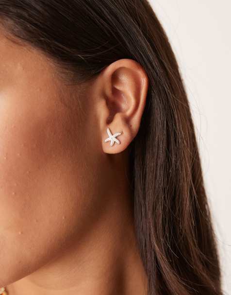 Seol + Gold textured starfish stud earrings in sterling silver - view 1