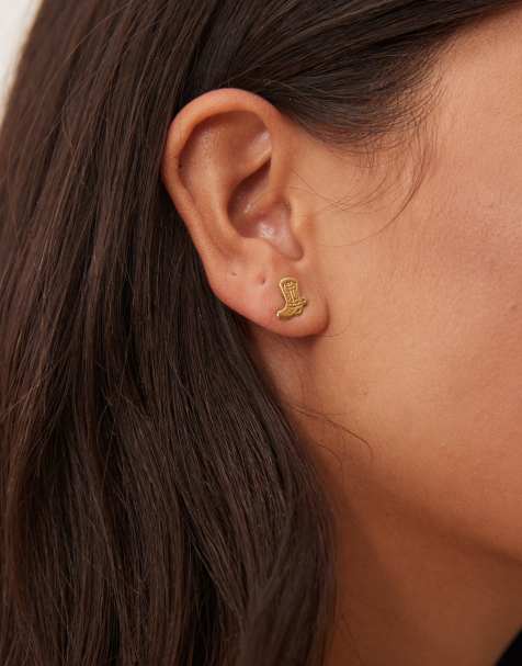 Seol + Gold western cowboy boot stud earrings in 18kt gold vermeil - view 1