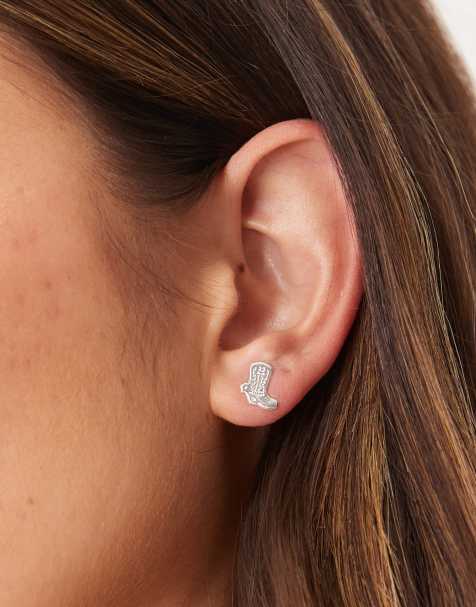 Seol + Gold - Boucles d'oreilles santiags de cowboy en argent massif - view 1
