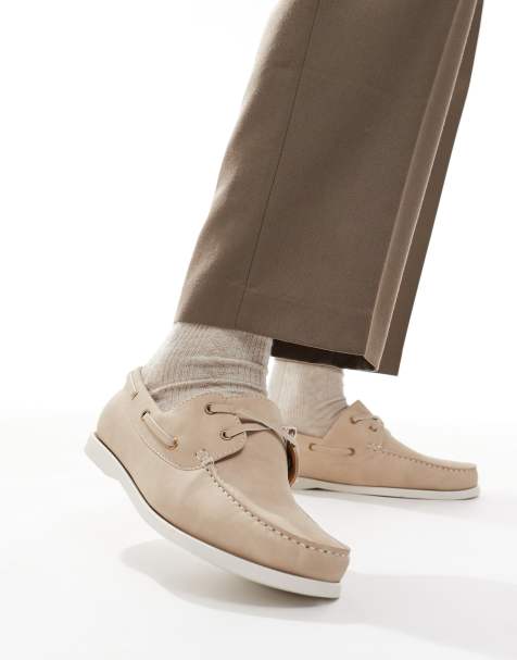 SEQWL AFT classic boat shoes in nubuck stone - view 1