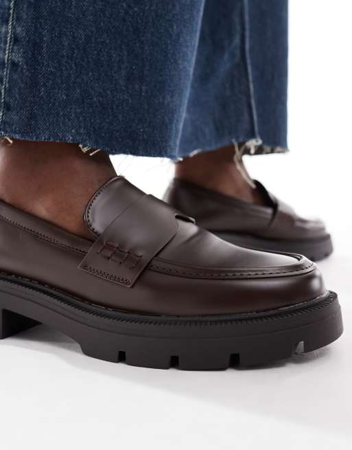 SEQWL Alfa Wide Fit chunky loafers in brown, 4 of 4