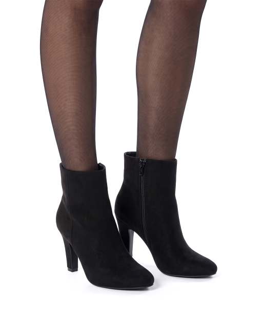 SEQWL Almond toe ankle booties with zip and block high heels in black, 4 of 5