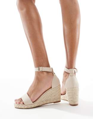 SEQWL Amber Wide Fit wedge heeled espadrilles in beige-Neutral