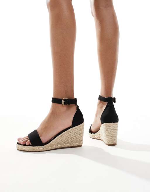 SEQWL Amber Wide Fit wedge heeled espadrilles in black ASOS