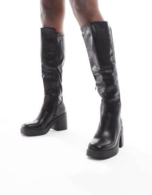 Seqwl Audi Chunky Knee High Boots In Black