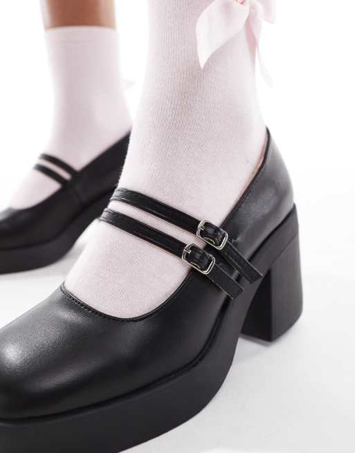 SEQWL Audi strappy platform mary janes in black
