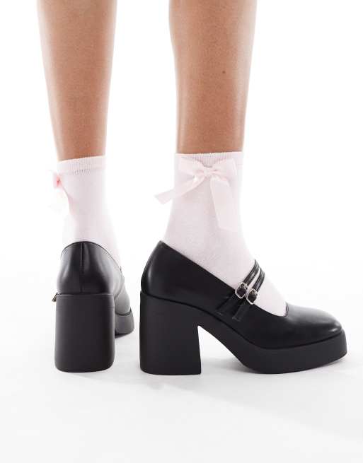SEQWL Audi strappy platform mary janes in black