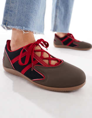 SEQWL - Ballerina-Sneaker zum Schnüren in Schokobraun-Brown