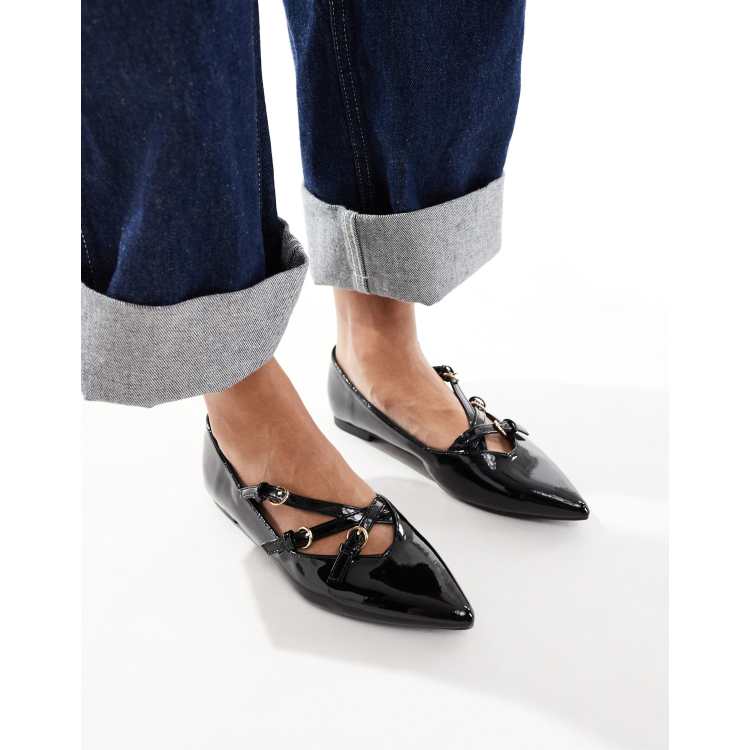 Ballerines Plates Simply Vera Taille 7 - Denim Et Noir Avec Nœud - Neuves Sans Boîte