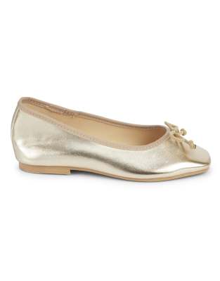  Ballet flat shoes with bow detail in gold