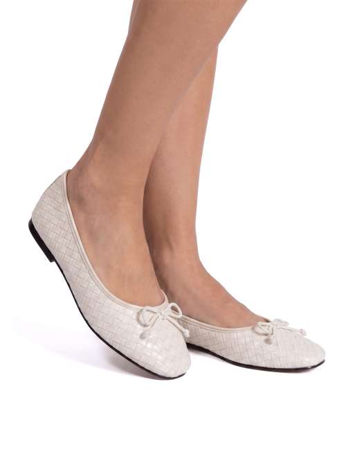 SEQWL Ballet pumps flat ballerina shoes with bow detail in cream, 4 of 5