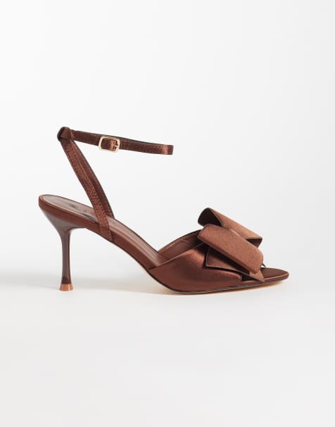 SEQWL Bell satin bow heeled sandals in burgundy - view 1