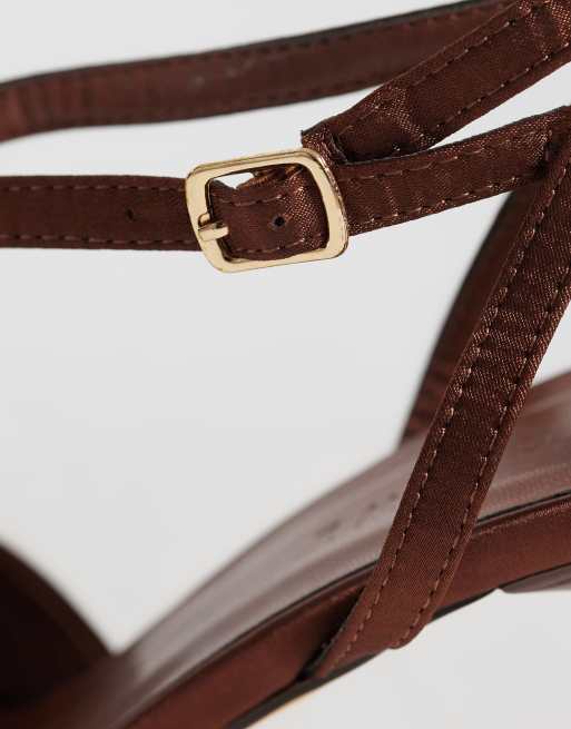 SEQWL Bell satin bow heeled sandals in burgundy, 4 of 4