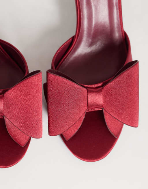 SEQWL Bell satin bow heeled sandals in chocolate brown, 2 of 4