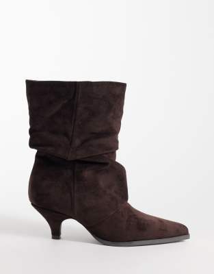 Seqwl Benz Faux Suede Kitten Heel Slouchy Ankle Boots In White