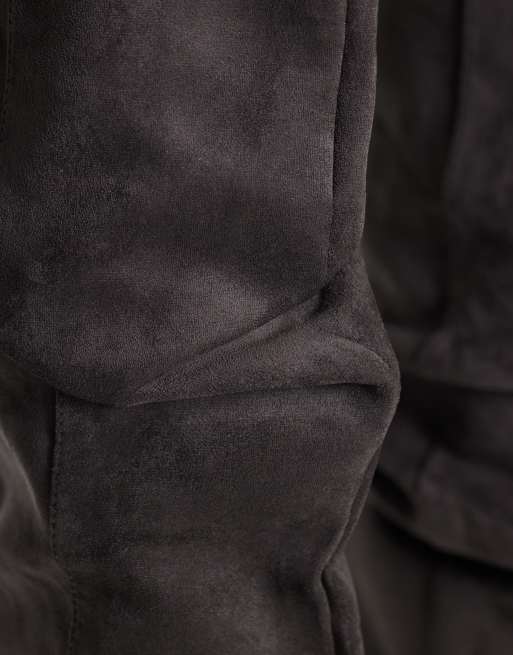 SEQWL Benz faux suede slouchy knee high kitten heel boots in dark grey, 4 of 4