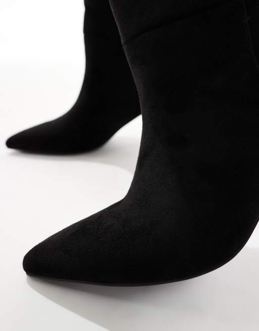 SEQWL Benz kitten heel ankle boots in black micro