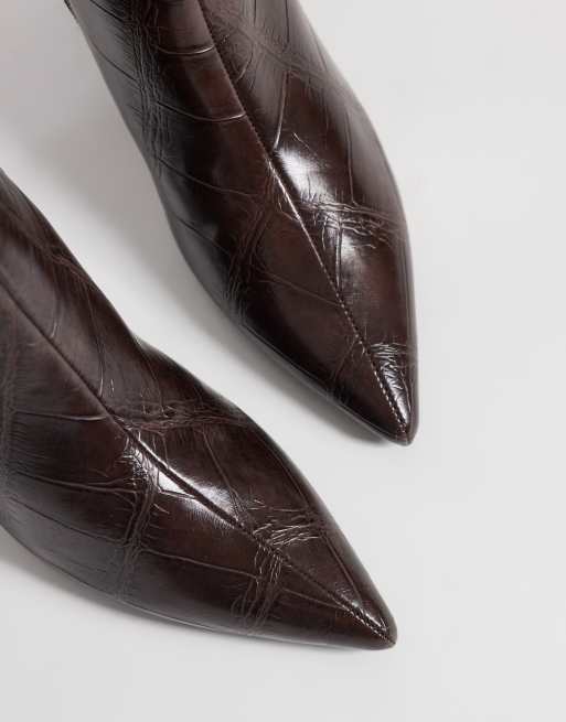 SEQWL Benz kitten heel ankle boots in chocolate eel, 3 of 4