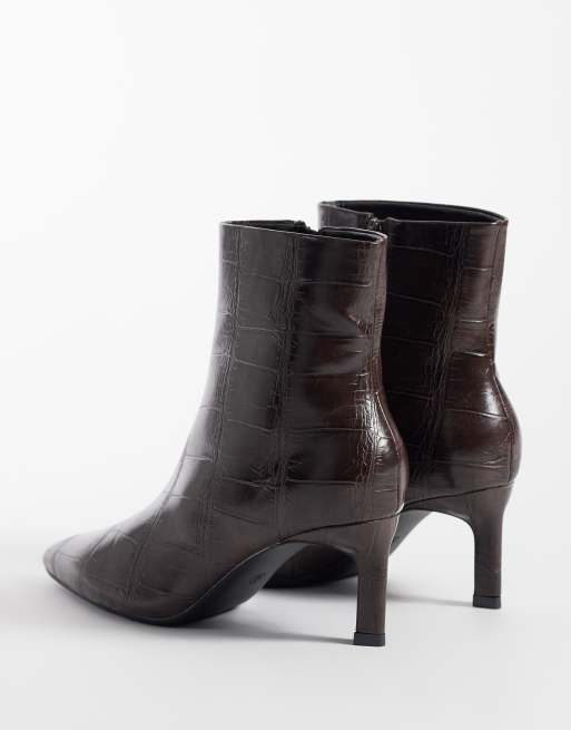 SEQWL Benz kitten heel ankle boots in chocolate eel, 4 of 4