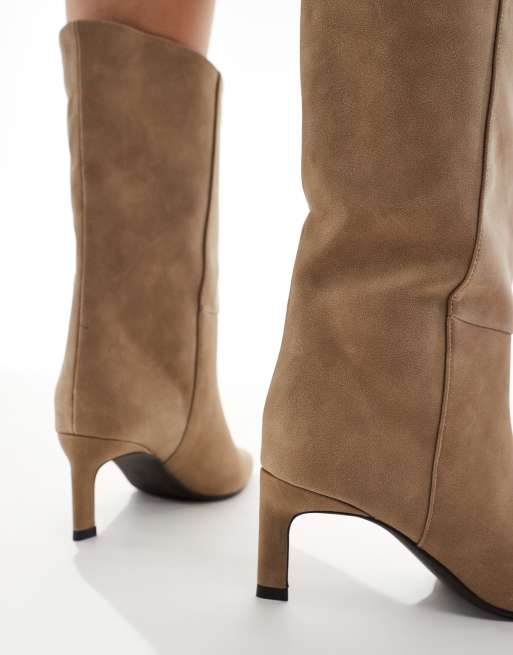 SEQWL Benz kitten heel ankle boots in taupe