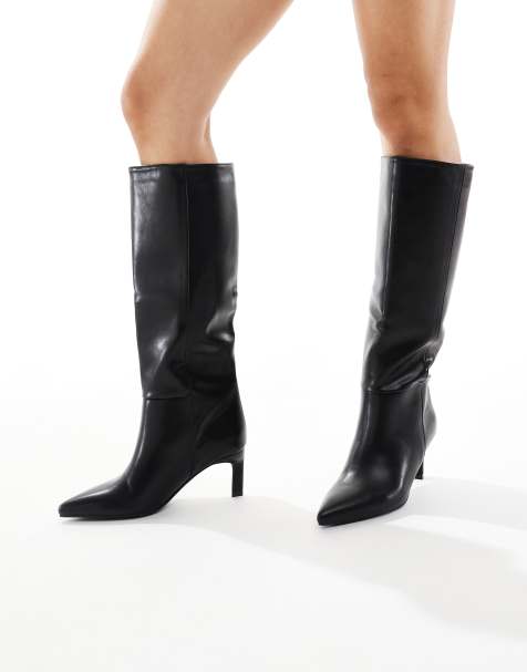 SEQWL Benz knee high kitten heel boots in black - view 1