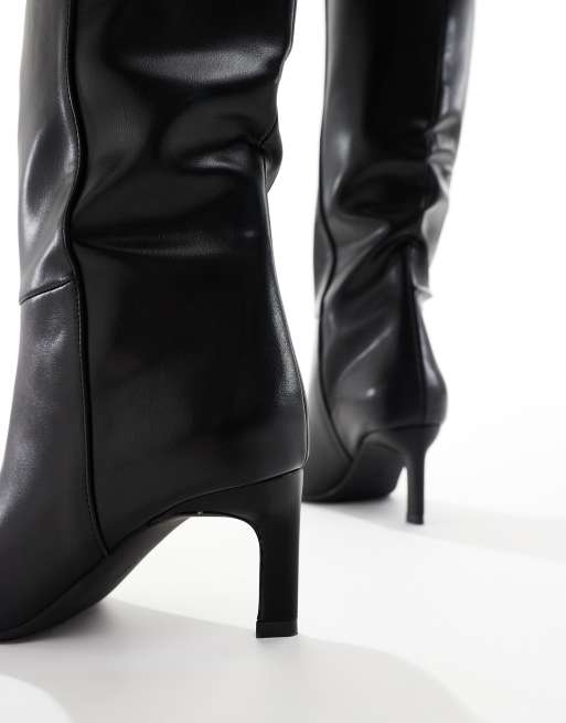 SEQWL Benz knee high kitten heel boots in black