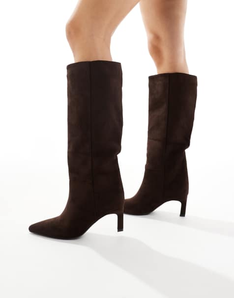 SEQWL Benz knee high kitten heel boots in chocolate - view 1