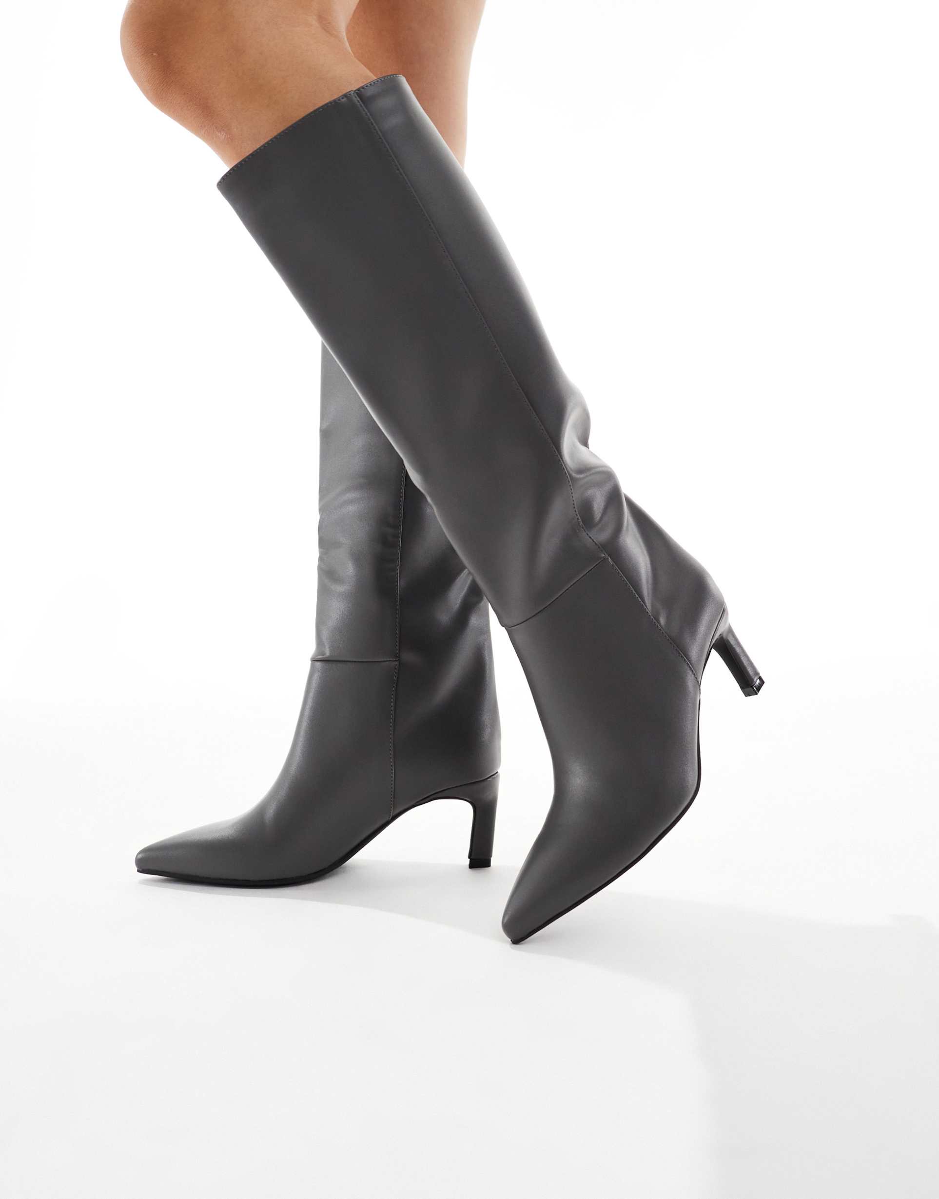 seqwl benz knee high kitten heel boots in gray pu