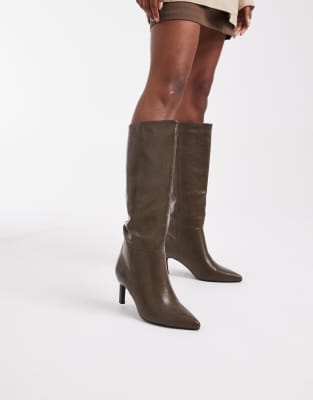 Seqwl Benz Knee High Kitten Heel Boots In Brown