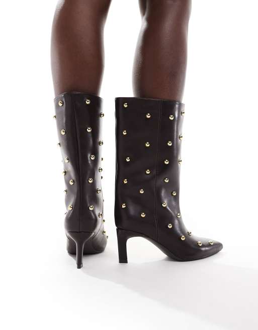 SEQWL - Benz - Laarzen met studs in chocoladebruin, 3 van 4