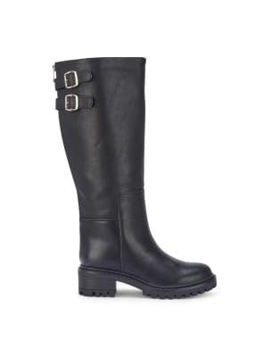  Block heel casual calf boots with metal buckles 
