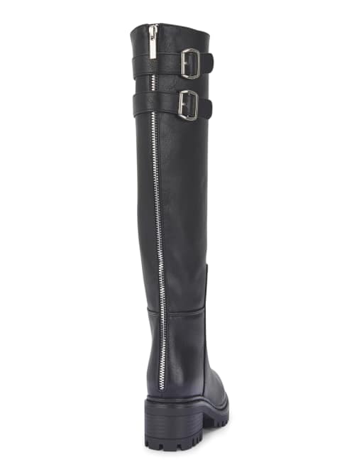 SEQWL Block heel casual calf boots with metal buckles in black, 3 of 5