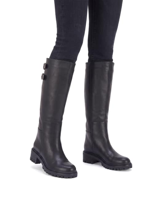SEQWL Block heel casual calf boots with metal buckles in black, 4 of 5