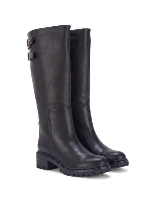 SEQWL Block heel casual calf boots with metal buckles in black, 5 of 5