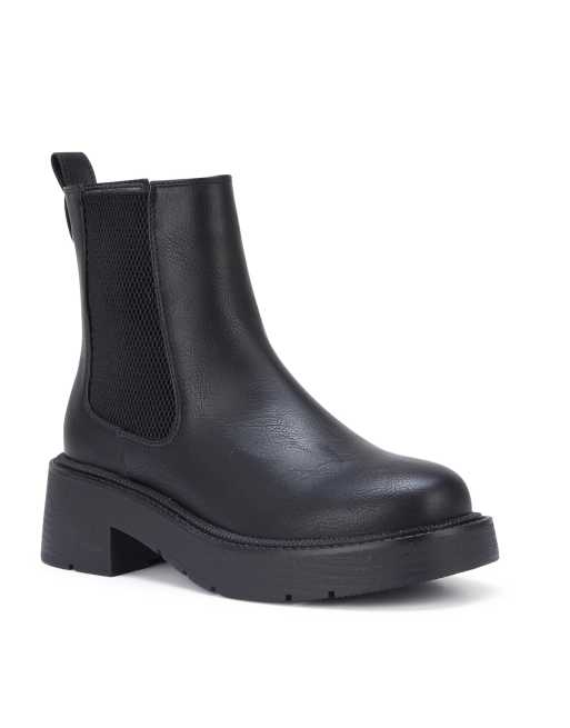 SEQWL Block heel casual chelsea ankle boots in black ASOS