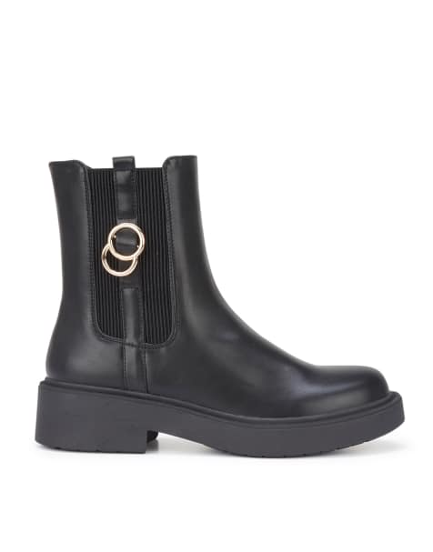 SEQWL Block heel chelsea ankle boots with buckle in black - view 1