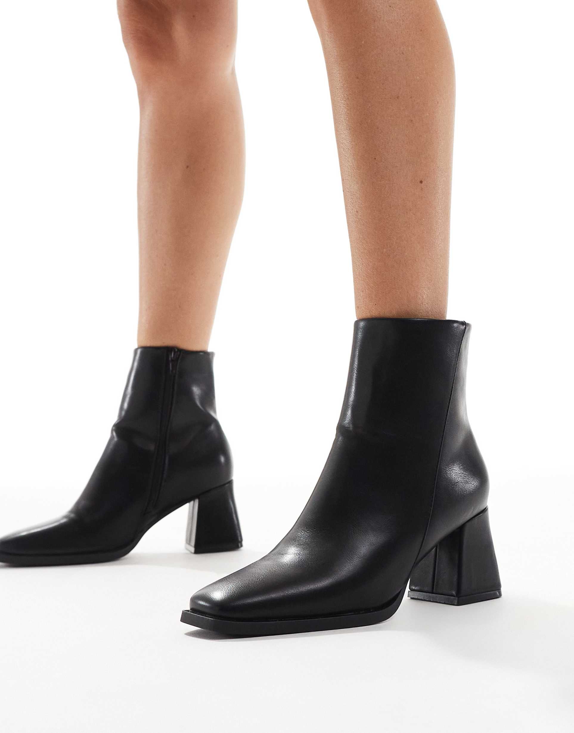 seqwl block heeled mid ankle boots in black