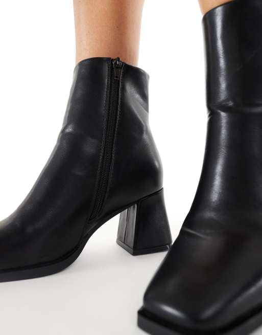 SEQWL block heeled mid ankle boots in black, 3 of 4