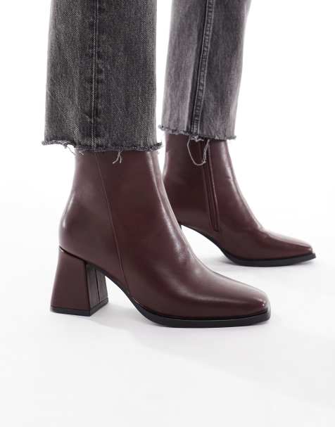 SEQWL block heeled mid ankle boots in cherry - view 1