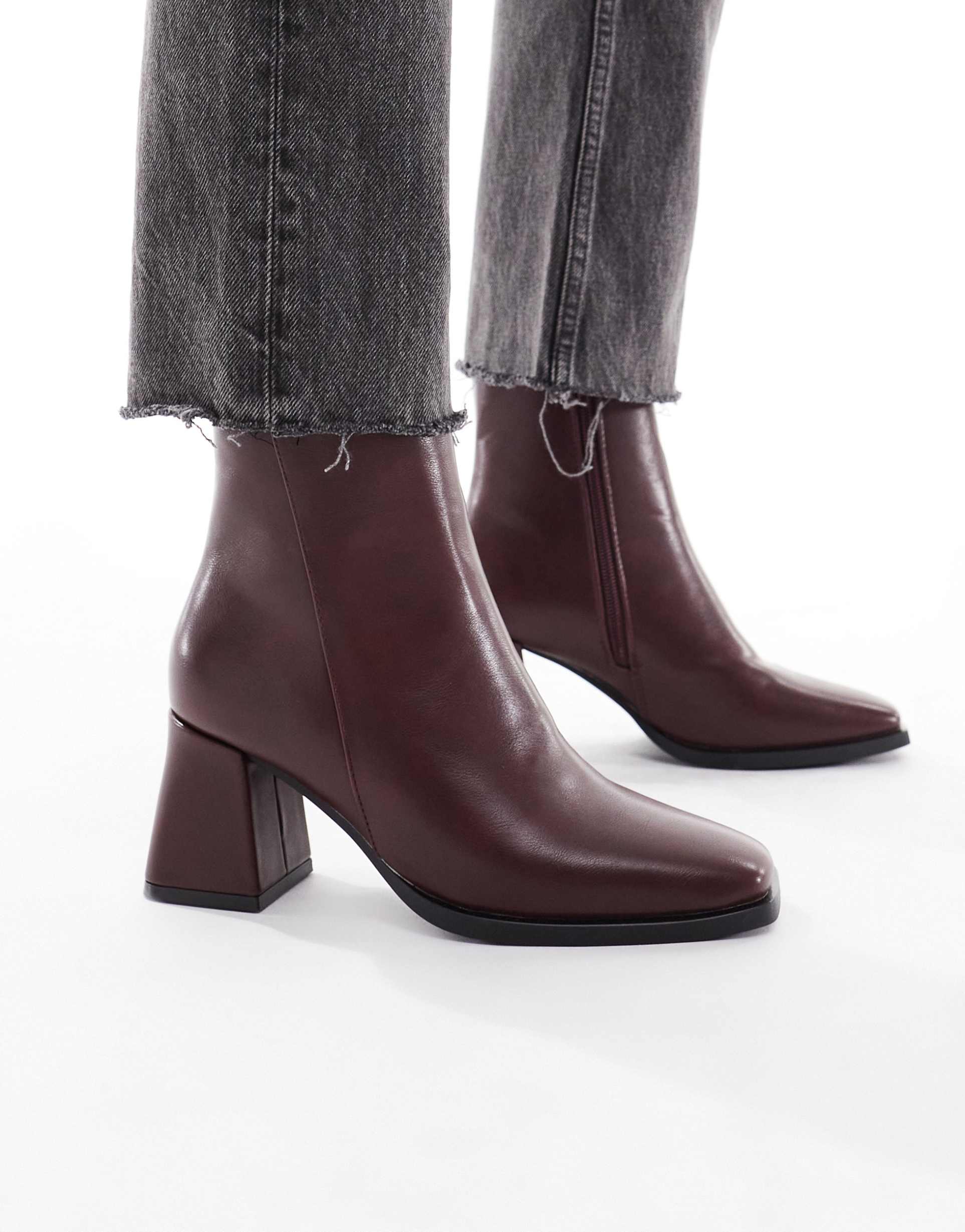 seqwl block heeled mid ankle boots in cherry