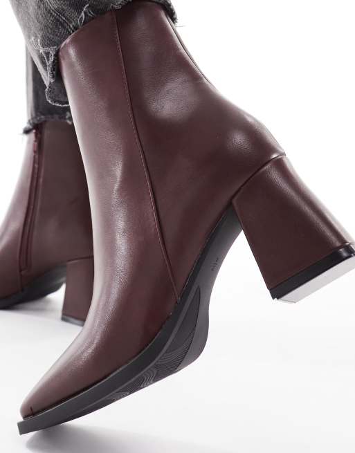 SEQWL block heeled mid ankle boots in cherry