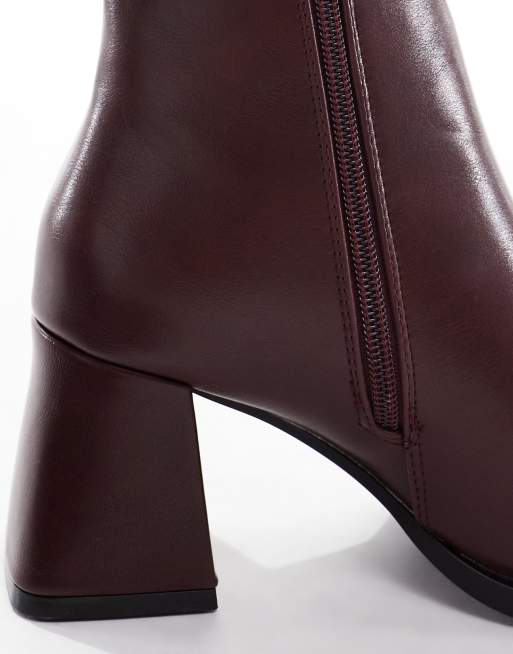 SEQWL block heeled mid ankle boots in cherry
