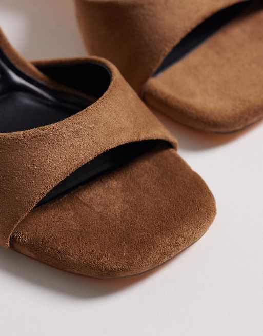 SEQWL block heeled sandals in taupe micro, 2 of 4