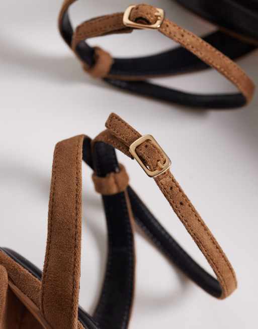 SEQWL block heeled sandals in taupe micro, 4 of 4