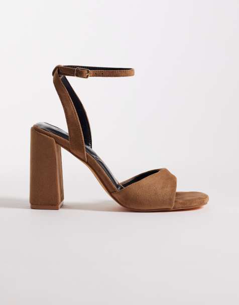 SEQWL block heeled sandals in taupe microsuede - view 1
