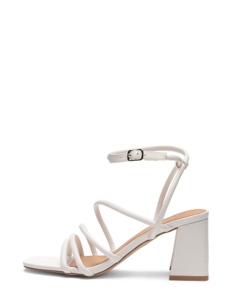 SEQWL Block heeled sandals with buckle strap in white - view 1