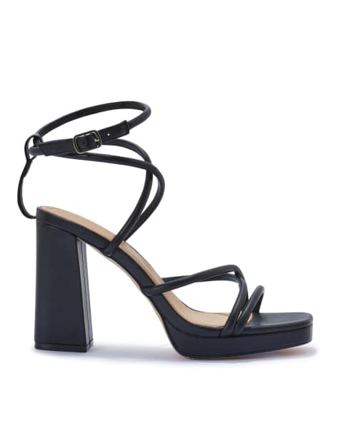 SEQWL Block heeled strappy sandals with buckle strap in black - view 1