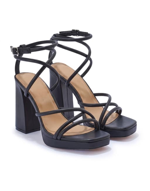 SEQWL Block heeled strappy sandals with buckle strap in black, 4 of 4