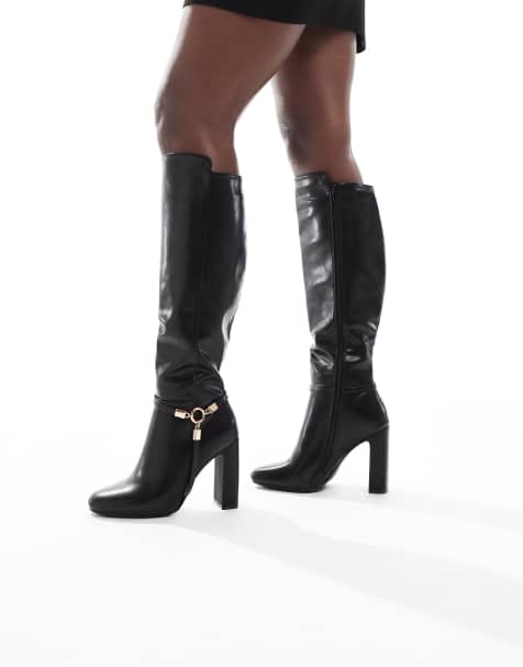 SEQWL Boost buckle detail knee boots in black - view 1